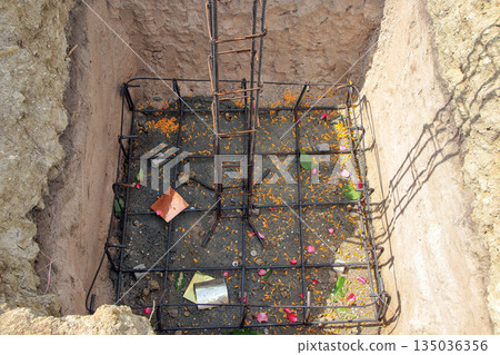 Reinforced steel base with offerings according to ancient Thai beliefs Reinforced steel base with offerings according to ancient Thai beliefs 135036356