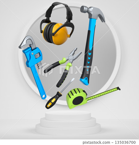 Abstract scene or podium for product showcase on monochrome background. 135036700