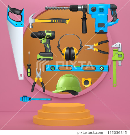 Abstract scene or podium for product showcase on monochrome background. 135036845