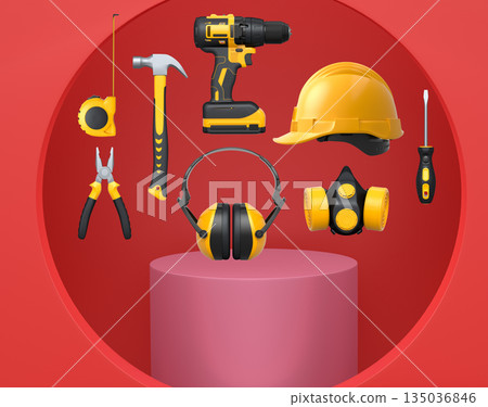 Abstract scene or podium for product showcase on monochrome background. 135036846