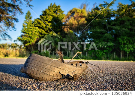 Tire Remains On Roadway Tire Remains On Roadway 135036924