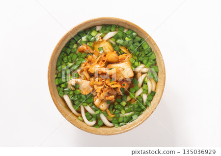 Pork, chive and kimchi udon Pork, chive and kimchi udon 135036929