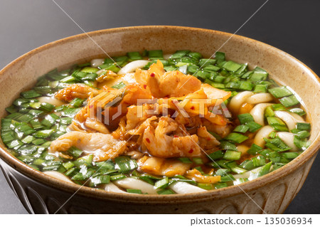 Pork, chive and kimchi udon Pork, chive and kimchi udon 135036934