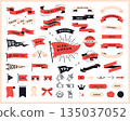 一套以絲帶和旗幟為主題的裝飾設計圖案，包括箭頭和對話框。 135037052