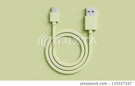 USB Type A to USB Type C Charging and Data Cable. 3D Rendering. USB Type A to USB Type C Charging and Data Cable. 3D Rendering. 135037187