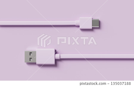 USB Type A to USB Type C Charging and Data Cable. 3D Rendering. 135037188