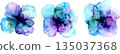 Watercolor illustration set of blue and purple fantasy flowers isolated on white background, alcohol ink style design elements 135037368