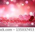 Three Glitter Hearts on Pink Heart Bokeh Background 135037453