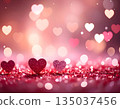 Three Glitter Hearts on Pink Heart Bokeh Background 135037456