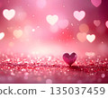 Three Glitter Hearts on Pink Heart Bokeh Background 135037459