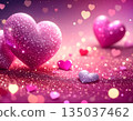 Sparkling Pink 3D Heart with Glitter and Bokeh Background 135037462