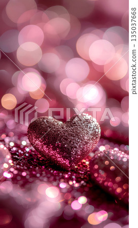 Sparkling Red Heart on Pink Glitter Bokeh Background Sparkling Red Heart on Pink Glitter Bokeh Background 135037668