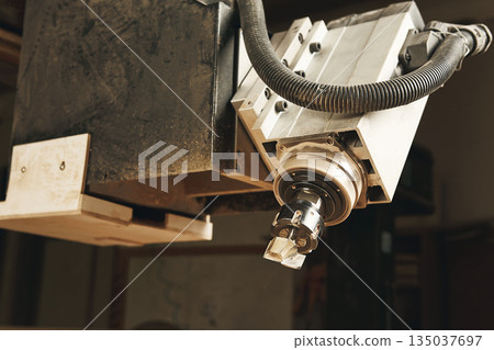 Cutting wood using a machine with numerical control. Cnc tool. 135037697