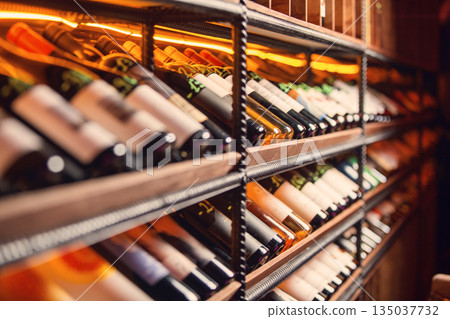 Bright wine rack with bottle variety 135037732