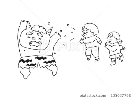 節分撒豆節期間，紅色的惡魔和孩子們四處逃竄 135037798