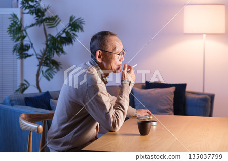 Senior men smoking cigarettes 135037799