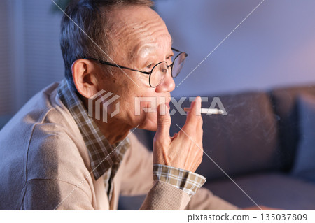 Senior men smoking cigarettes 135037809