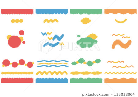 色彩鮮豔的蠟筆風格抽象頁首和頁尾套裝 | 幼兒網站素材 135038004