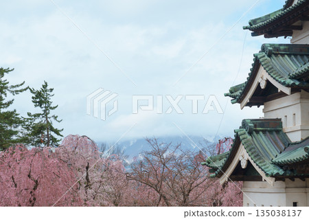 Beautiful Hirosaki Castle park with Sakura Cherry Blossom and Iwaki mount in Spring, traveling in Hirosaki city, Aomori, Tohoku, Japan. Landmark famous in Japan. Travel and Vacation destination Beautiful Hirosaki Castle park with Sakura Cherry Blossom and Iwaki mount in Spring, traveling in Hirosaki city, Aomori, Tohoku, Japan. Landmark famous in Japan. Travel and Vacation destination 135038137