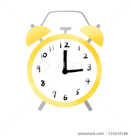 Watercolor yellow alarm clock illustration Morning time and schedule material Watercolor yellow alarm clock illustration Morning time and schedule material 135038196