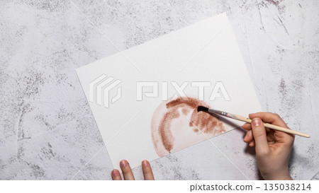 EASTER bunny painting Sustainable preparation Diy process of making handmade greeting cards. Step by step activity for children. Inclusive and responsible stress relief holiday hobby 135038214