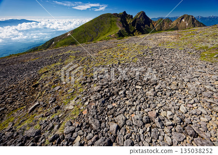 View of Mount Yokodake, Mount Akadake, Mount Amidadake, Mount Fuji, and the Okuchichibu mountain range from Mount Iodake in the Yatsugatake mountain range View of Mount Yokodake, Mount Akadake, Mount Amidadake, Mount Fuji, and the Okuchichibu mountain range from Mount Iodake in the Yatsugatake mountain range 135038252