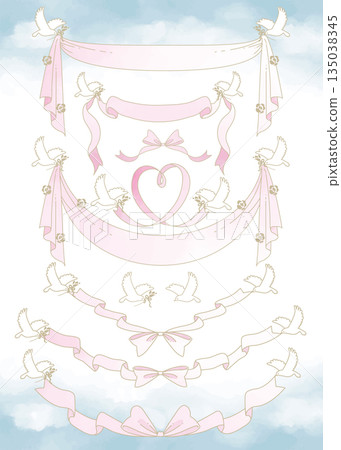 優雅的相框和裝飾套裝,配有絲帶和鴿子 優雅的相框和裝飾套裝,配有絲帶和鴿子 135038345