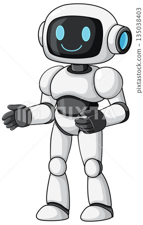 Friendly Cartoon Robot with Smiling Face and Open Arms 135038403