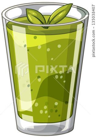 Green Smoothie in Glass with Mint Leaves Vector Illustration Green Smoothie in Glass with Mint Leaves Vector Illustration 135038407