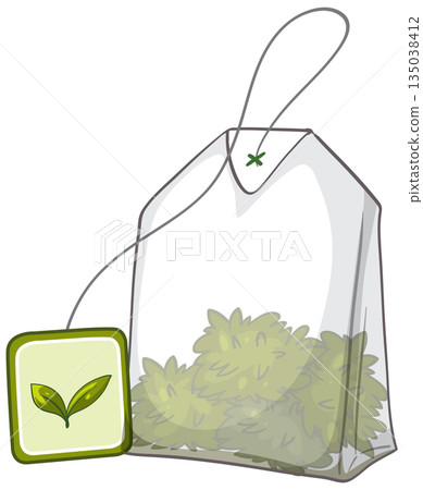Vector Illustration of a Green Tea Bag with Label Vector Illustration of a Green Tea Bag with Label 135038412