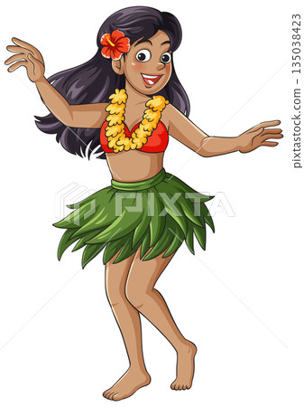 Smiling Hula Dancer in Traditional Hawaiian Costume Smiling Hula Dancer in Traditional Hawaiian Costume 135038423