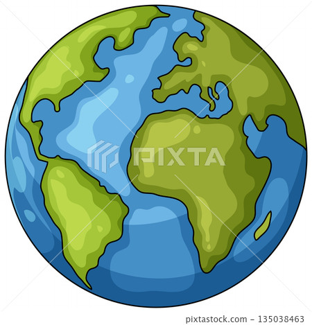 Cartoon Earth Globe with Continents and Oceans Cartoon Earth Globe with Continents and Oceans 135038463