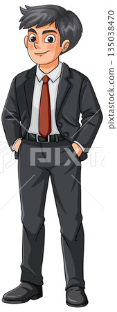 Young Businessman Standing in Formal Suit with Hands in Pockets 135038470