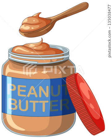 Vector Illustration of an Open Peanut Butter Jar with a Wooden Spoon Vector Illustration of an Open Peanut Butter Jar with a Wooden Spoon 135038477