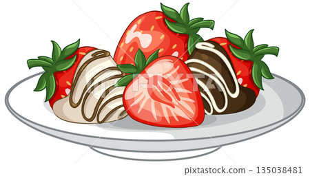 Fresh and Chocolate Dipped Strawberries on a White Ceramic Plate Fresh and Chocolate Dipped Strawberries on a White Ceramic Plate 135038481