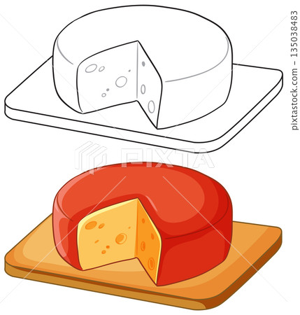 Vector Illustration of a Round Cheese Wheel with a Missing Slice Vector Illustration of a Round Cheese Wheel with a Missing Slice 135038483