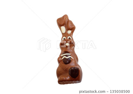 Easter chocolate bunny isolated on white background 135038500