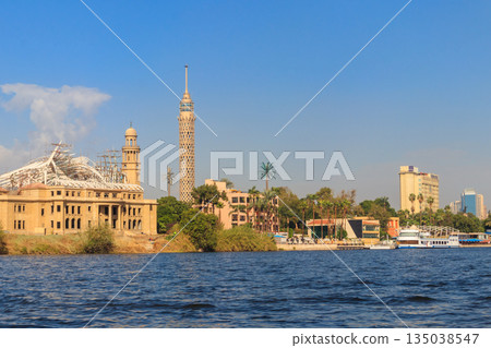 View of the tall TV tower in Cairo, Egypt View of the tall TV tower in Cairo, Egypt 135038547