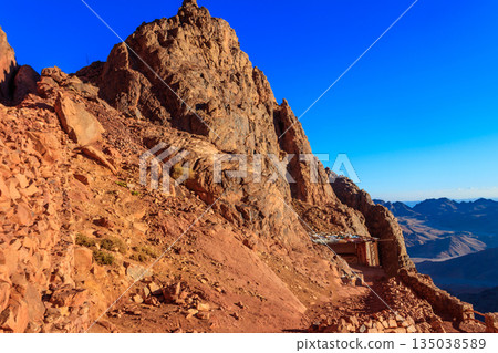 View of the rocky Sinai mountains and desert in Egypt 135038589