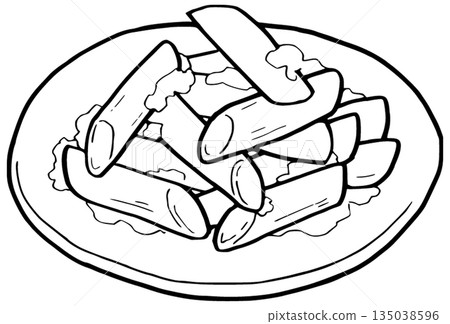 Simple illustration line drawing penne pasta Simple illustration line drawing penne pasta 135038596