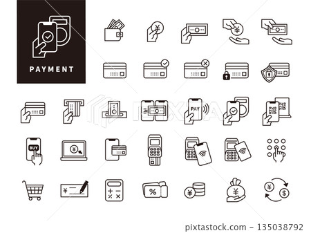 可用於無現金支付和支付管理的單色商務圖示集 可用於無現金支付和支付管理的單色商務圖示集 135038792