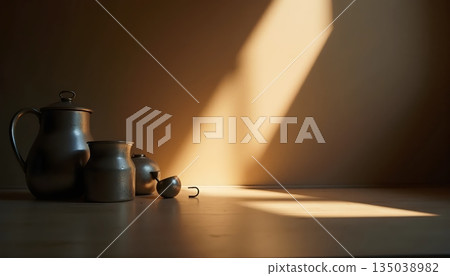 Low-Key Lighting Revealing Metallic Forms With Subtle Warm Highlights 135038982