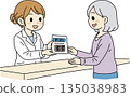 Elderly people receiving medicine from a pharmacist 135038983