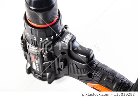 Power drill designed for home improvement projects with detailed controls and grip, isolate Power drill designed for home improvement projects with detailed controls and grip, isolate 135039298
