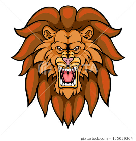 Roaring lion head mascot logo illustration fierce wildlife symbol 135039364