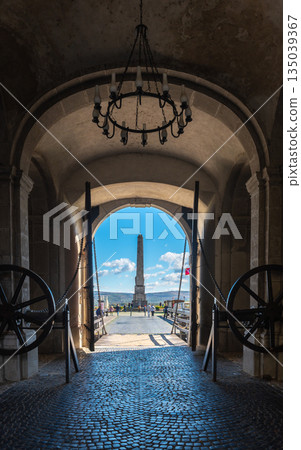 View of Horea Closca and Crisan Obelisk through Citadel Gate 135039367