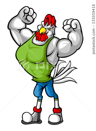 Muscular Cartoon Rooster Character Illustration Muscular Cartoon Rooster Character Illustration 135039418