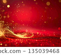 Magical Golden Glitter Heart Wave on Red Bokeh Background 135039468