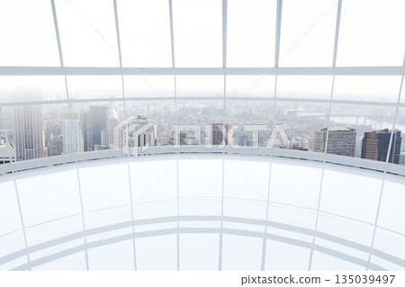 Modern room overlooking city 135039497
