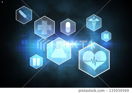 Medical icons in hexagons interface menu Medical icons in hexagons interface menu 135039569